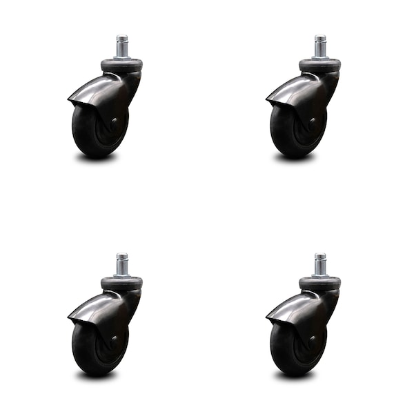 3 Inch Black Hooded Neoprene Rubber 7/8 Inch Grip Ring Stem Casters SCC, 4PK